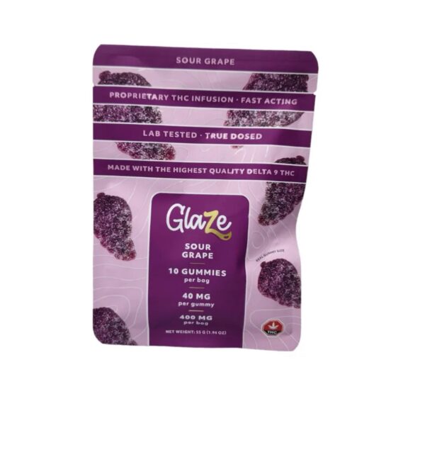 Glaze THC Sour Gummy Edibles – 5 Fruit Flavors 400mg THC (10pcs x 40mg) - Image 3