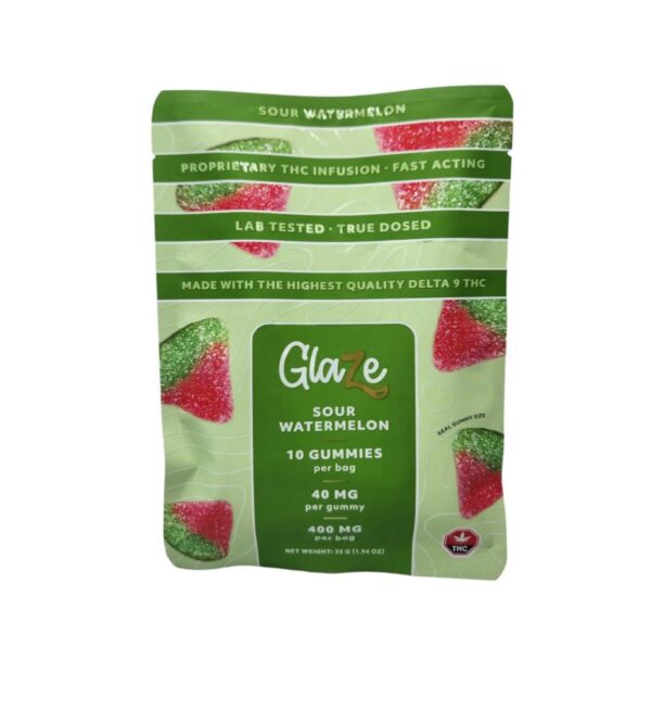 Glaze THC Sour Gummy Edibles – 5 Fruit Flavors 400mg THC (10pcs x 40mg)