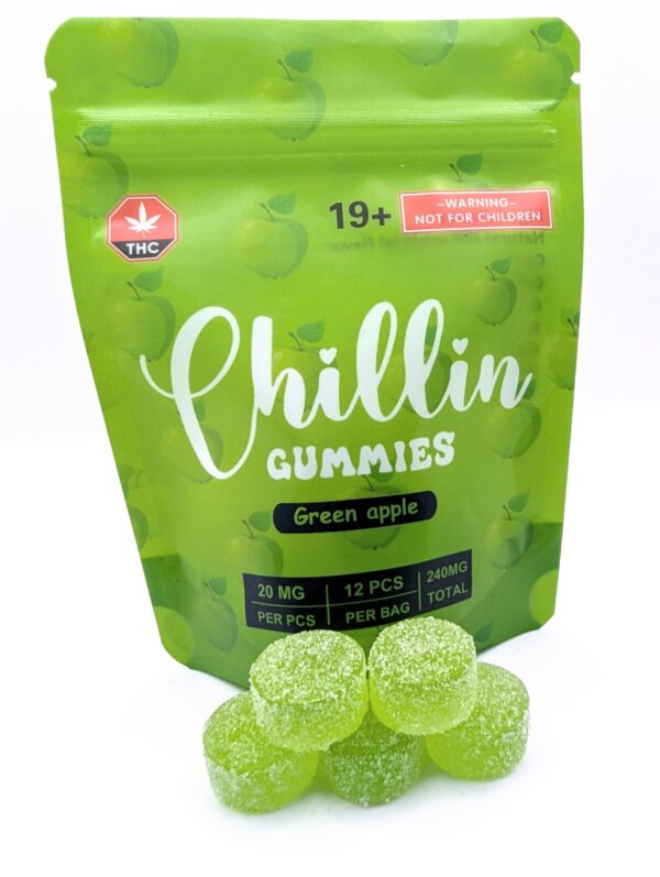 Chillin Gummies Edible ‘Single Flavour’ 240mg THC (12pcs x 20mg) - Green Apple