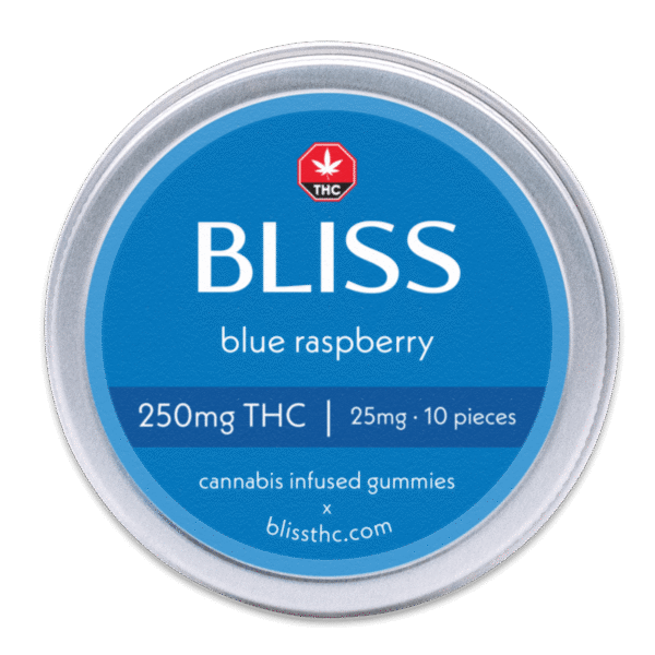 Bliss Blue Raspberry THC Gummies Edibles 250mg THC (10pcs x 25mg) - Image 2