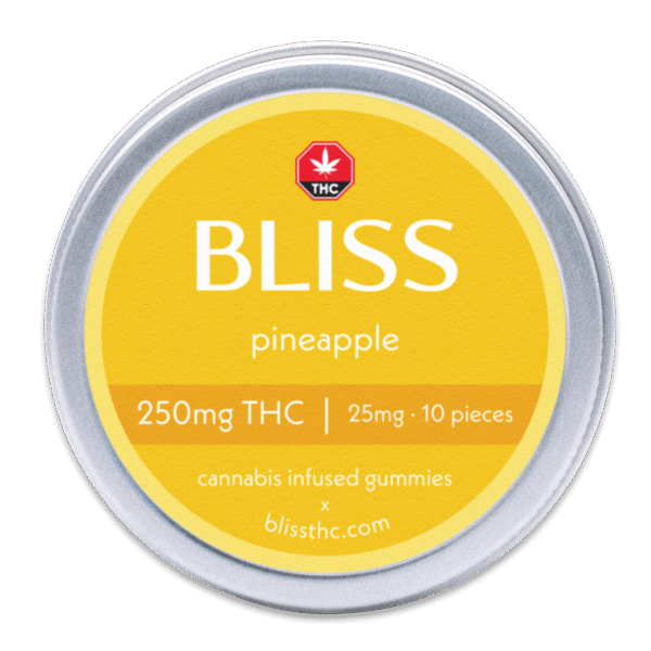 Bliss Pineapple THC Gummies Edibles 250mg THC (10pcs x 25mg) - Image 2