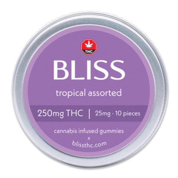 Bliss Tropical Assorted THC Gummies Edibles 250mg THC (10pcs x 25mg) - Image 2